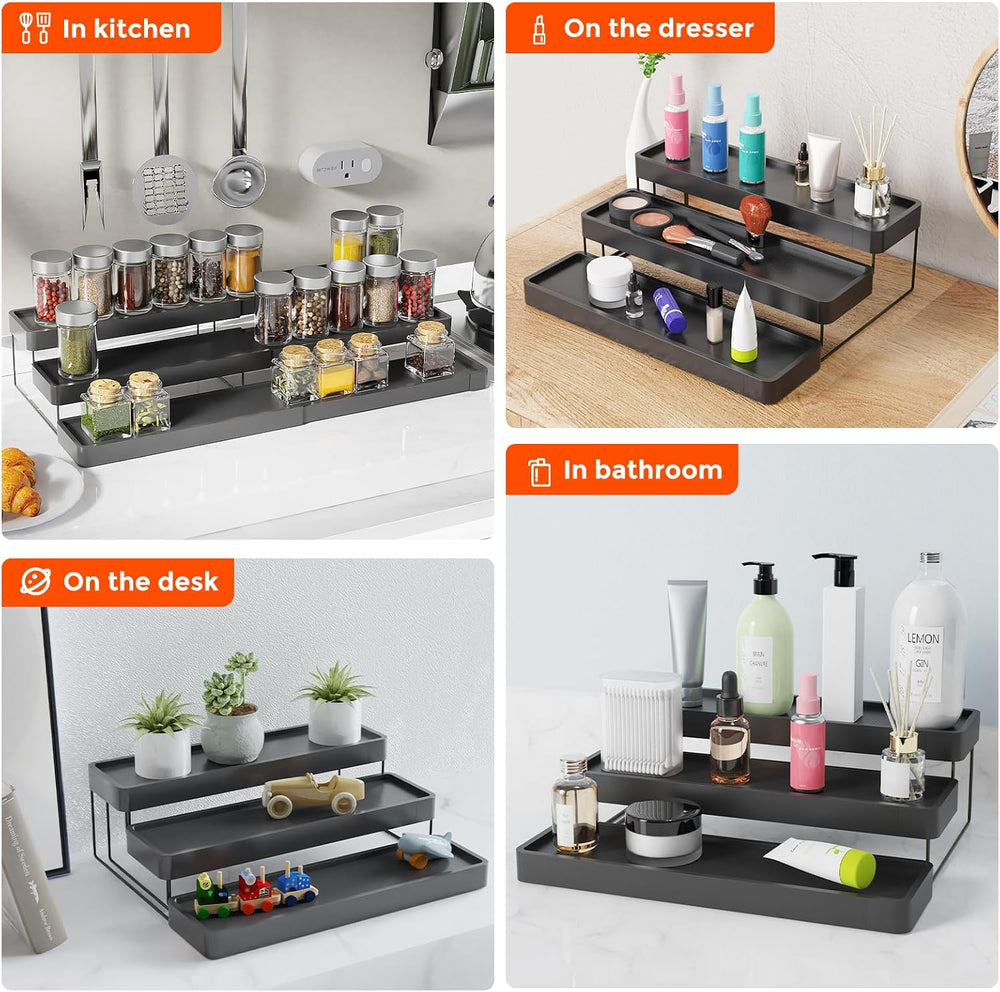 2 Pack Expandable Spice Rack Organizer for Cabinet - 3 Tier Adjustable Cabine...