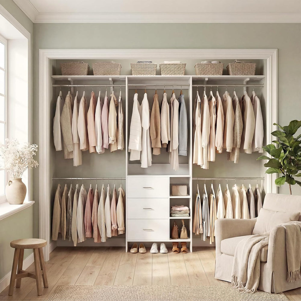 Aheaplus Closet System, Closet Organizer with 3 Wooden Drawers, 8FT Closet Or...