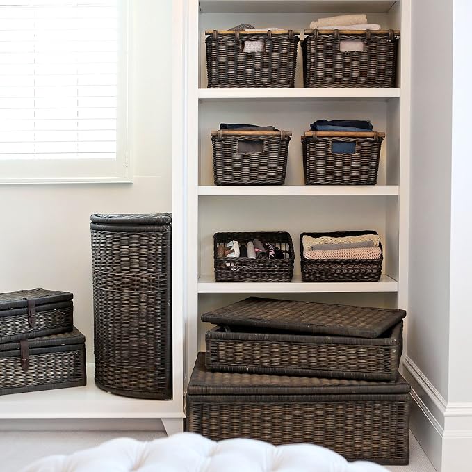 The Basket Lady Pole Handle Wicker Storage Basket, 14 in L x 10 in W x 7.5 in H