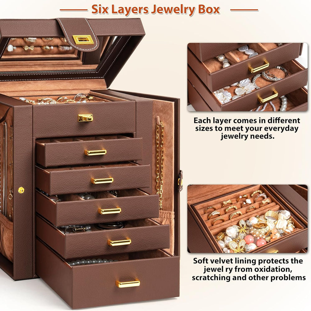 AKOZLIN 6-Tier Jewelry Box Organizer 5 Drawers Jewelry Storage Case
