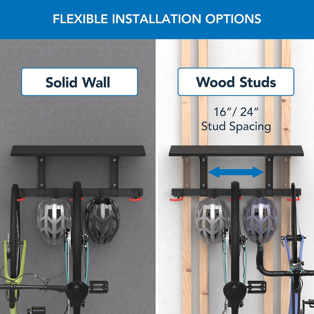 Mount-It! WheelsUp Bike Wall Mount with Shelf | Garage Storage Rack for 3 Bik...