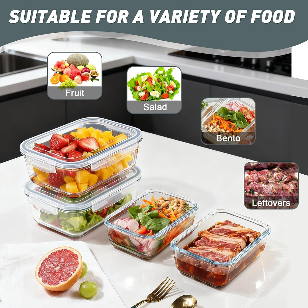 4 Pack 63oz+27oz Large Glass Food Storage Containers Set with Lids