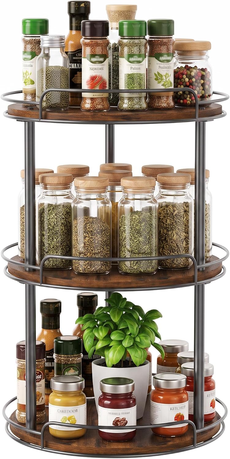 3-Tier Lazy Susan Spice Rack, 12'' Rotating Turntable for Cabinet