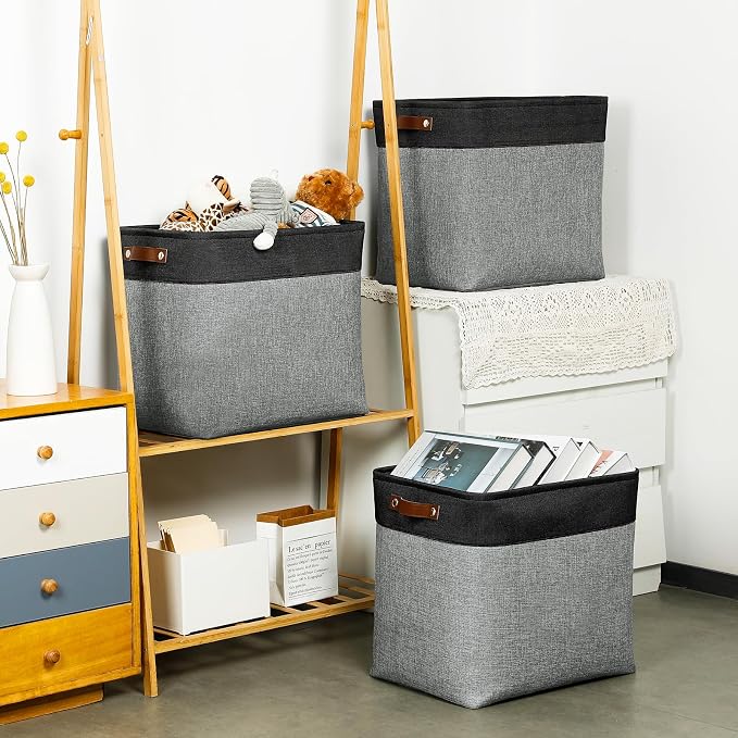 DULLEMELO Grey Storage Baskets for Organizing 3 Pack Fabric Shelf Baskets for