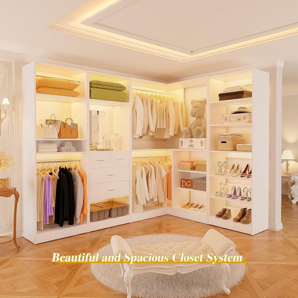 Unikito 110” Closet System with Drawers, 9.3FT Corner Closet Organizer with 4...
