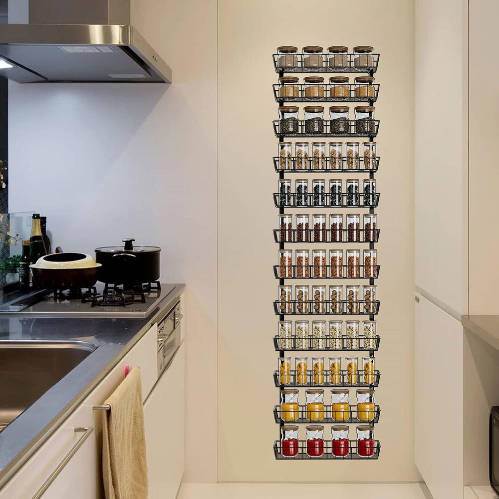 SWOMMOLY Wall Mount Spice Rack Organizer, 12-Tier Adjustable Dual-Use Shelf