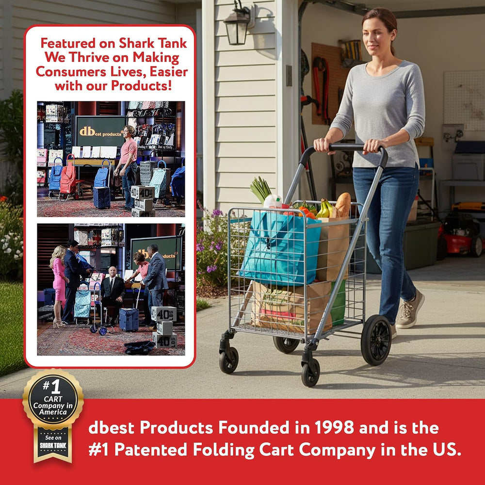 dbest Products Cruiser Cart Deluxe 2 - Foldable Shopping Cart with Wheels &am...