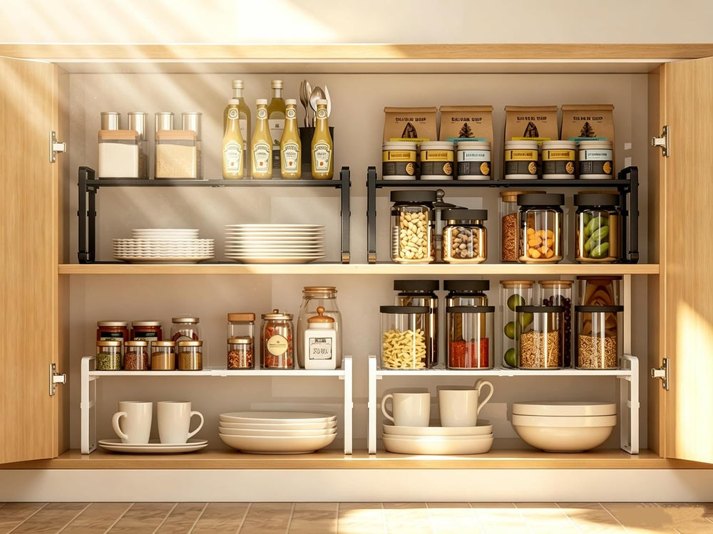 Expandable Cabinet Shelf Organizer Riser for Kitchen Pantry Cupboard Under Si...