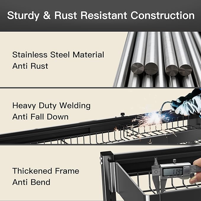 3 Tier Extra Large Stainless Steel Expandable Over The Sink Dish Drainer Drying