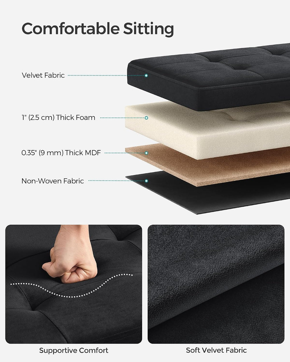 SONGMICS Storage Ottoman Bench, 30 Inches Velvet Foldable Foot Rest