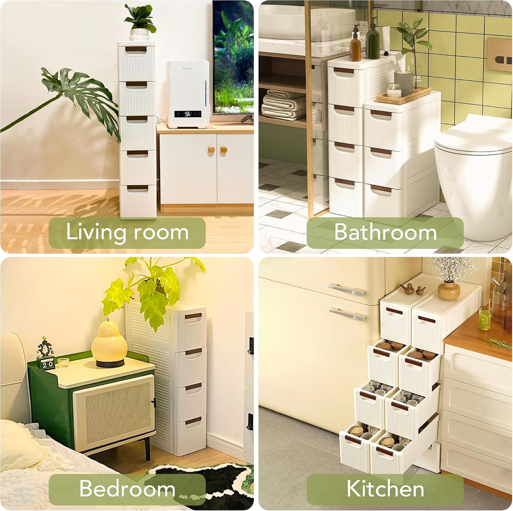 Narrow Bathroom Storage Cabinet with 4 Drawers, 7.5-Inch Wide, White