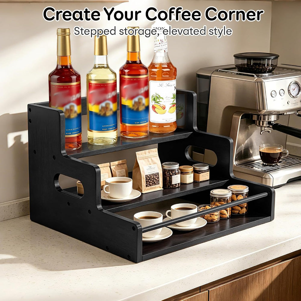 Liquor Bottle Display Shelf, Coffee Syrup Rack Organizer, Black