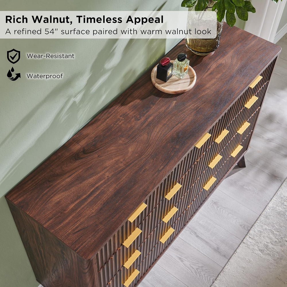 T4TREAM 54" Wide Fluted 9 Drawer Dresser for Bedroom, Dark Walnut