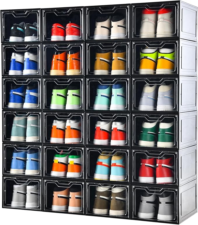 12 Pack Shoe Boxes Organizer, Magnetic Door Shoe Storage Boxes, Fit up to US
