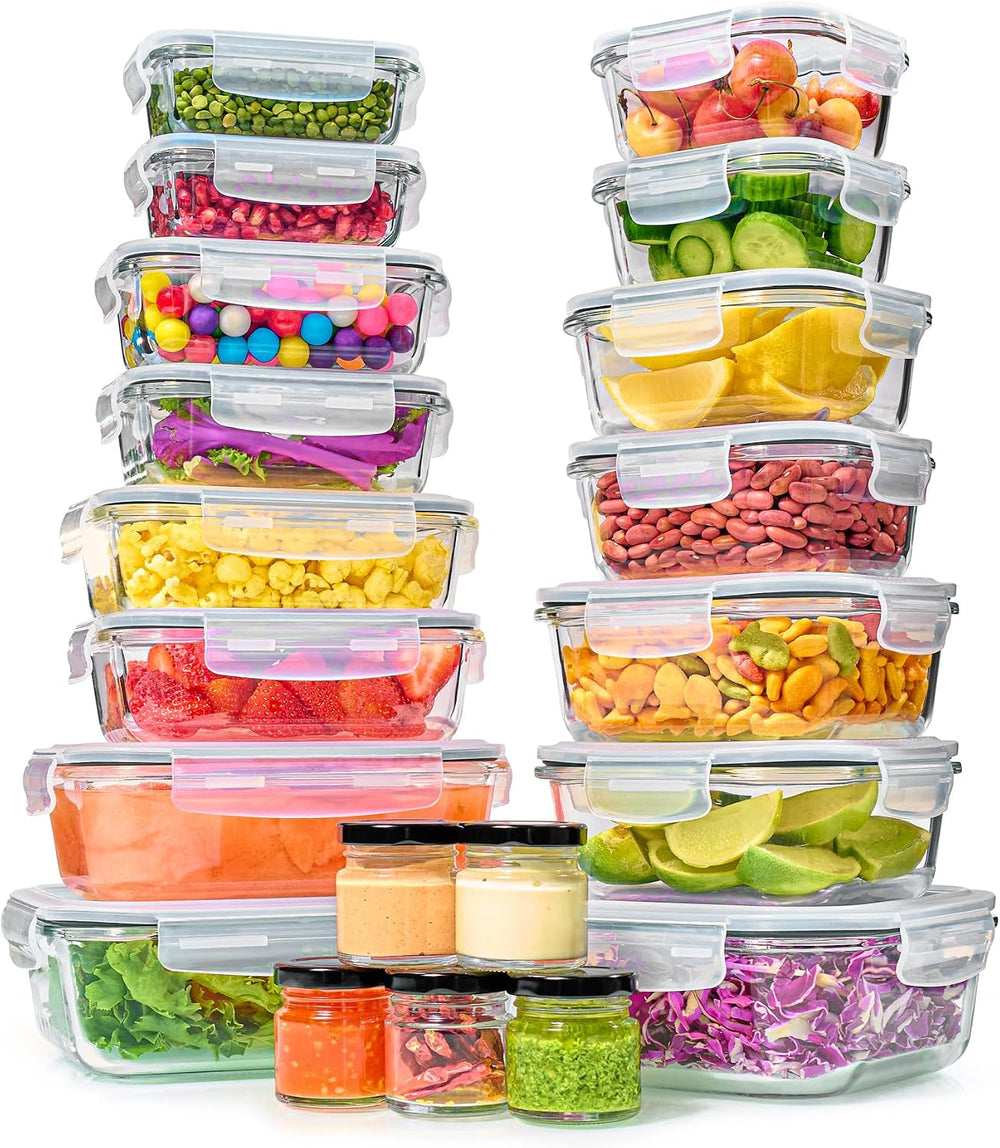 40pc Set Glass Food Storage Containers & Bowls with Airtight Lids - Leakp...