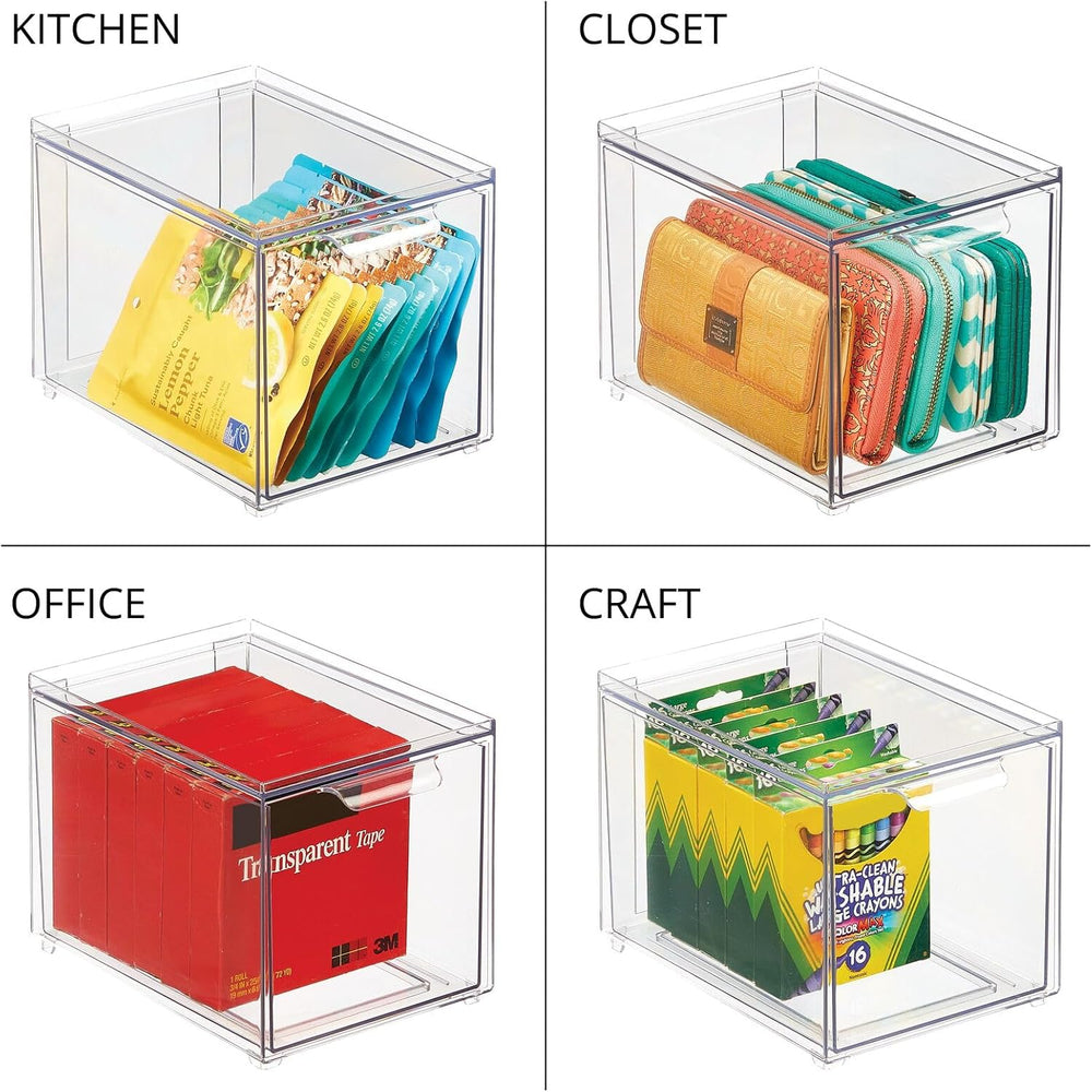 mDesign Plastic Bathroom Organizer Bin w/Pull Out Drawer - Slim Stackable Sto...