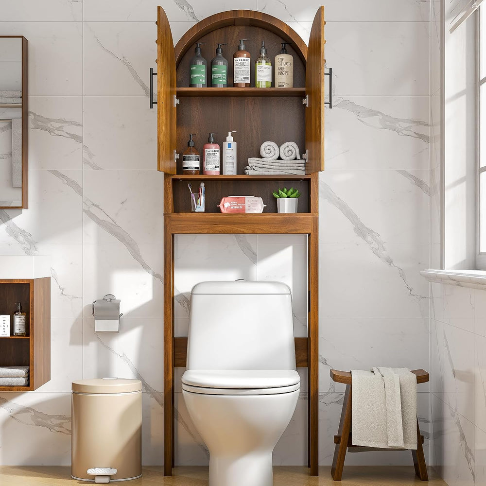 Over the Toilet Storage Cabinet, Wooden Bathroom Space Saver with Doors