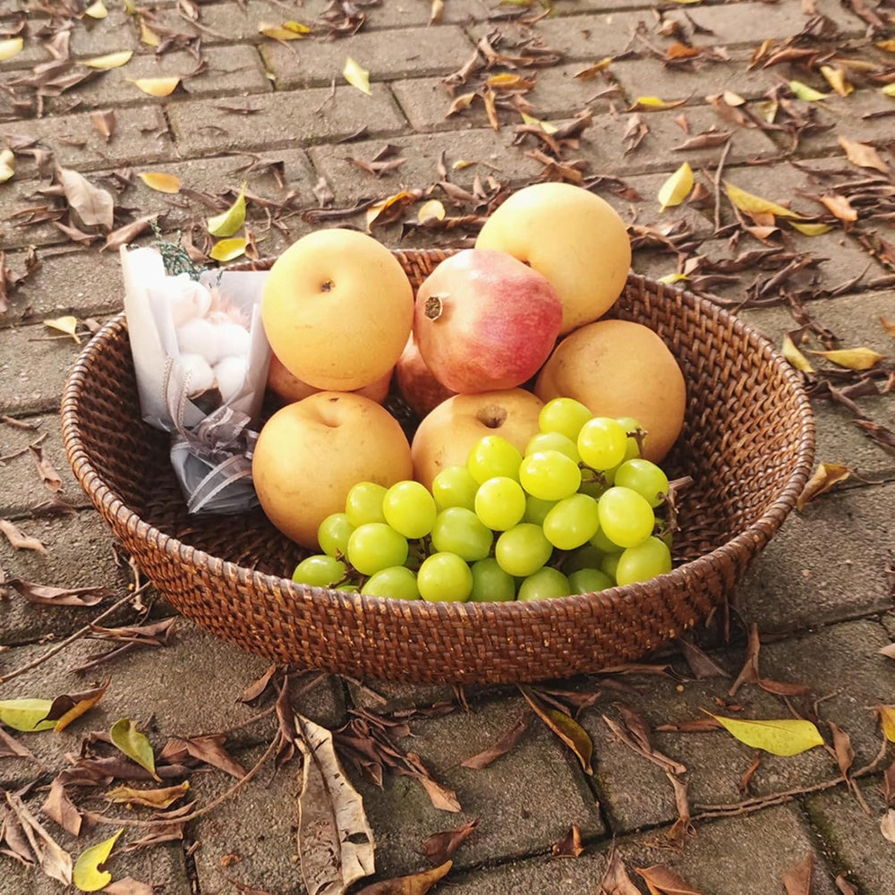 Large Rattan Fruit Basket Bread Serving Bowl with 4" High Wall, Dark Bro...