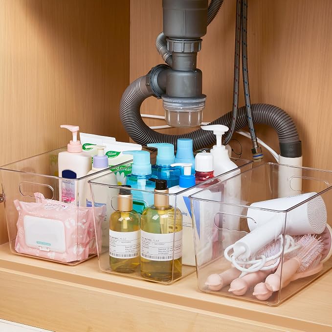 YIHONG Clear Plastic Storage Bins, 8 Pack Pantry Organizer Bins