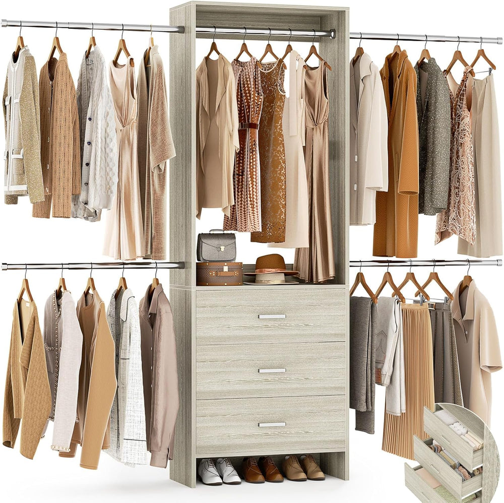 Aheaplus Closet System, 4.2-9Ft Closet Organizer with with 4 Rods, White Oak