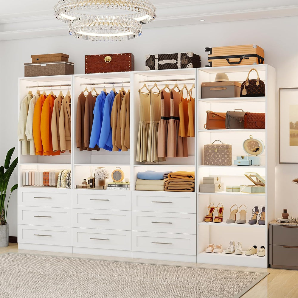 Closet System with 4 Sets, 8FT-21FT Closet Organizer Systems with 9 Wooden Dr...