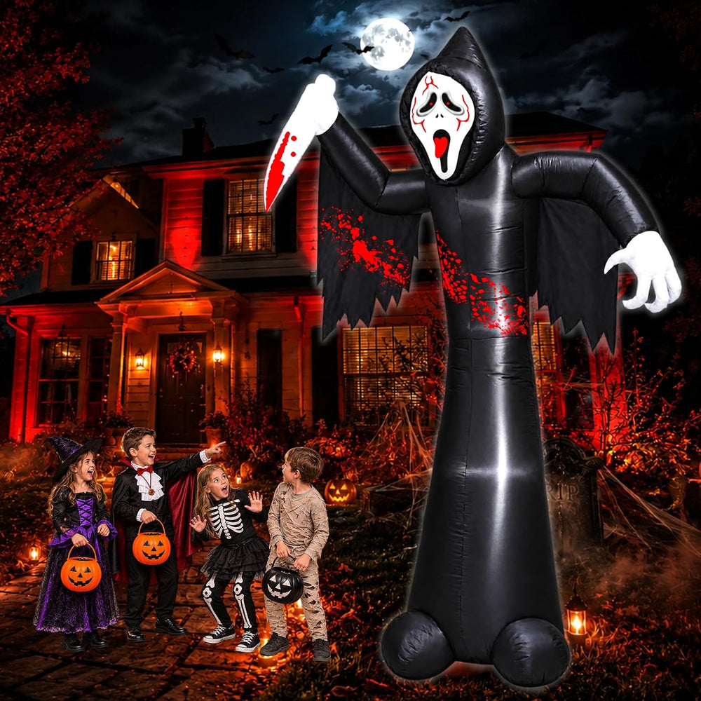 12FT Halloween Inflatable Decorations, Grim Reaper Ghost with Knife, 6 LED Li...