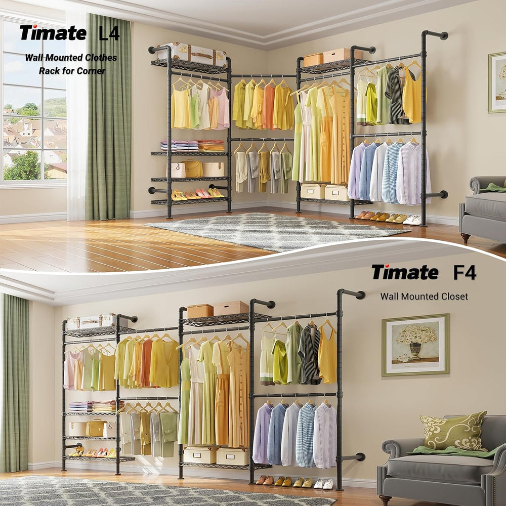 Timate F4 Wall Mounted Clothes Rack Industrial Pipe Clothing Rack for Hanging...
