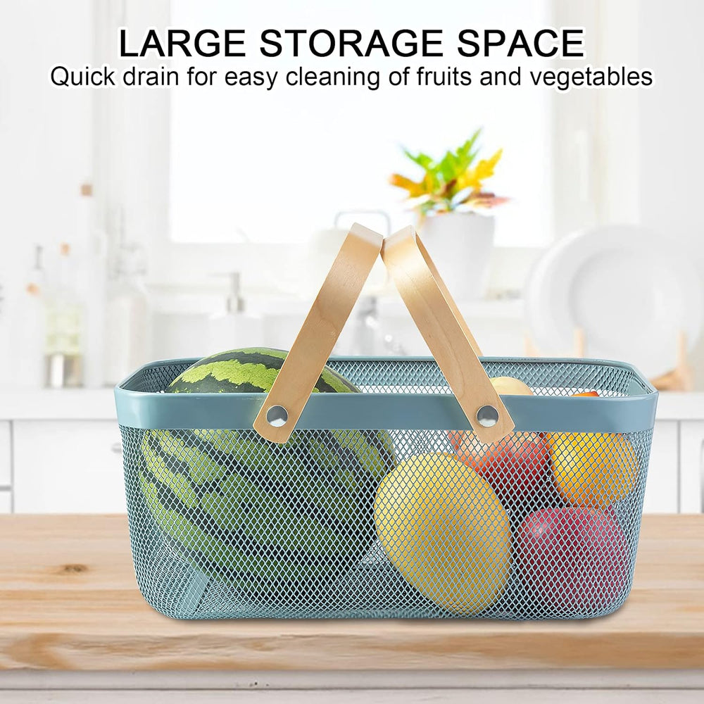 Portable Garden Harvest Basket-Mesh Design Natural Bamboo Handle Wire Storage...