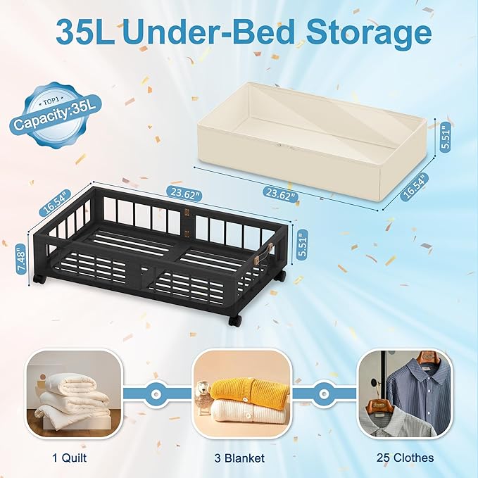 efluky 2-Pack Bamboo Under Bed Storage Containers