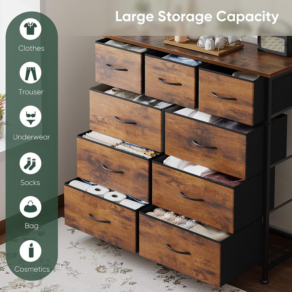Fabric Dresser for Bedroom with 9 Drawers, Storage Tower