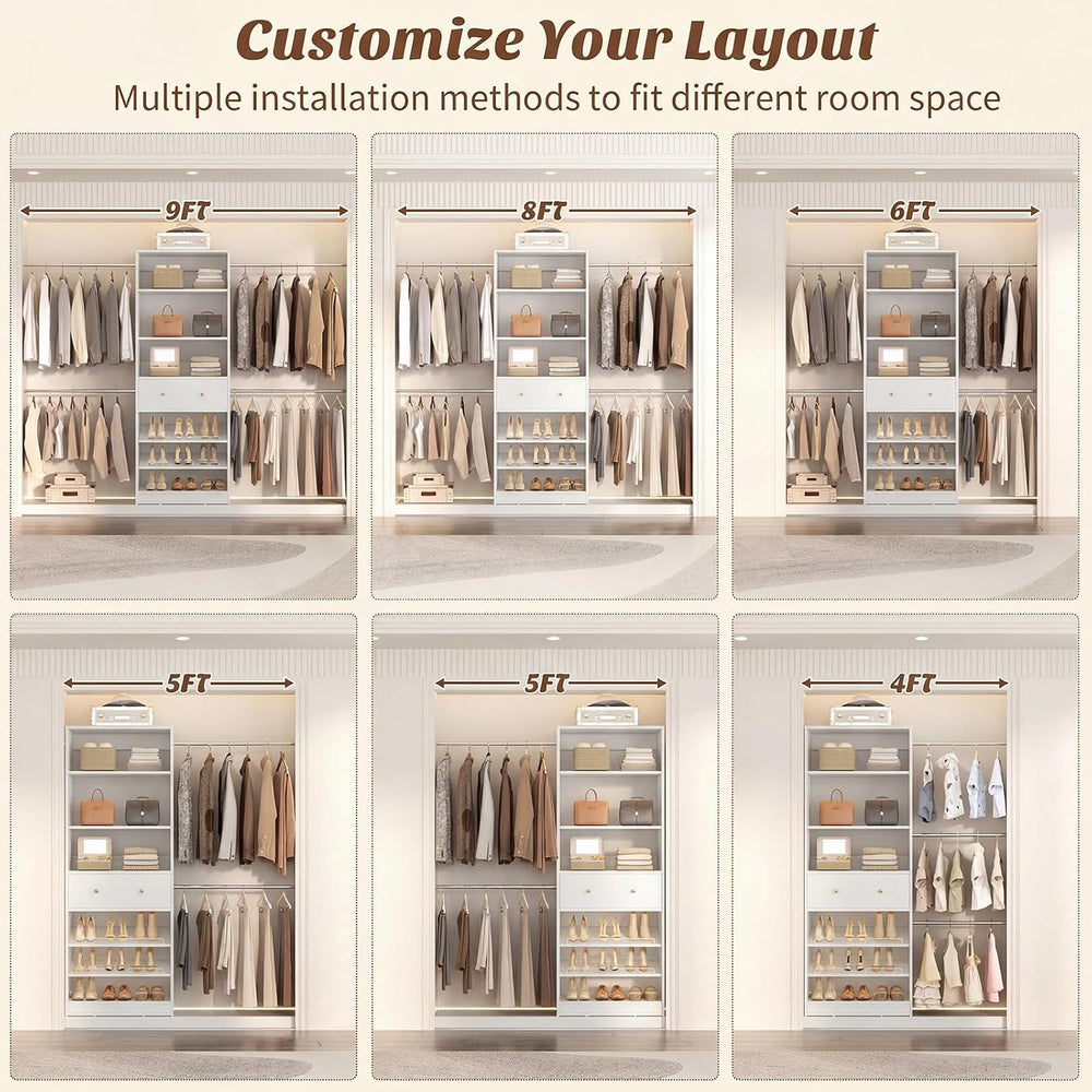 Armocity Wood Closet Organizer System - 4FT-9FT Expandable Wardrobe Closet wi...