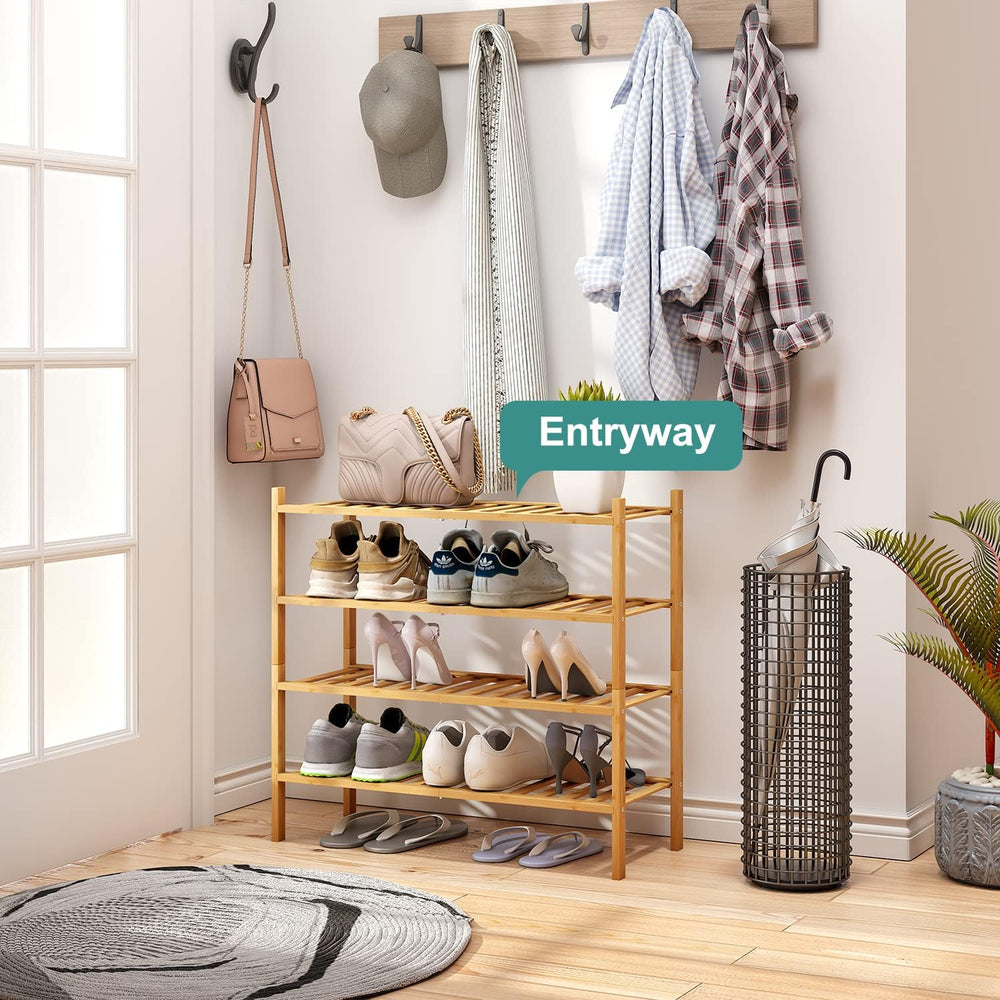 viewcare 4-Tier Bamboo Shoe Rack for Entryway, Stackable | Foldable | Natural...