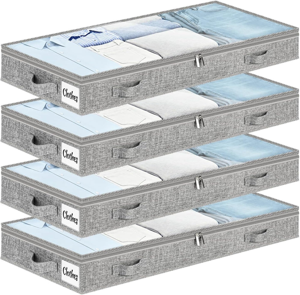 3 Inch Low Profile Under Bed Storage Drawer 4 Pack, Lightweight Underbed Clot...