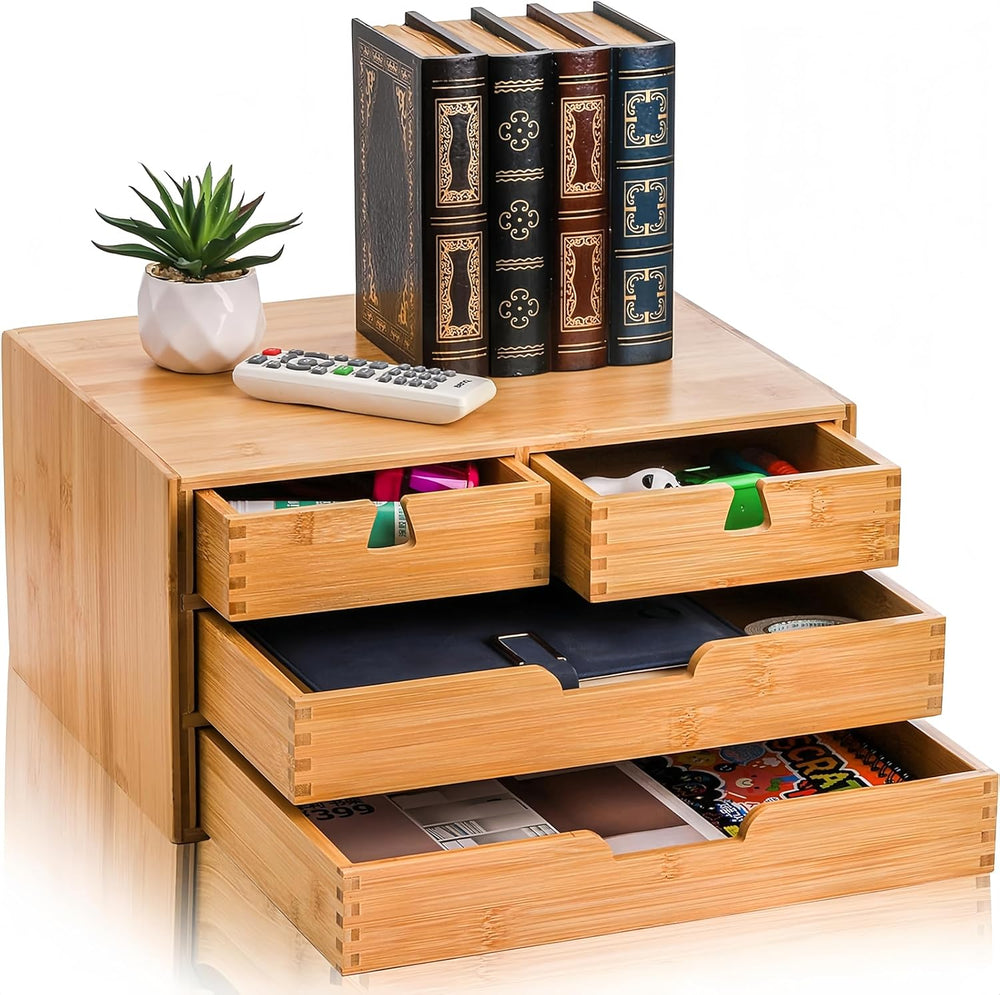 DEAYOU Bamboo Desk Organizer, 100% Natural Bamboo Desktop Drawer Organizer, T...