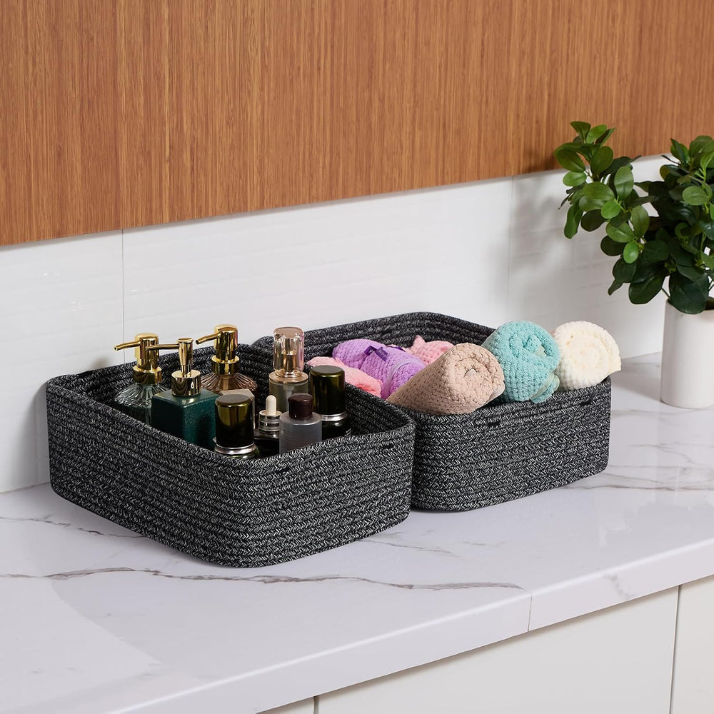 MiniArk Large Shallow Organizing Baskets 15x11x5.1 Inches - Rope Woven Storag...