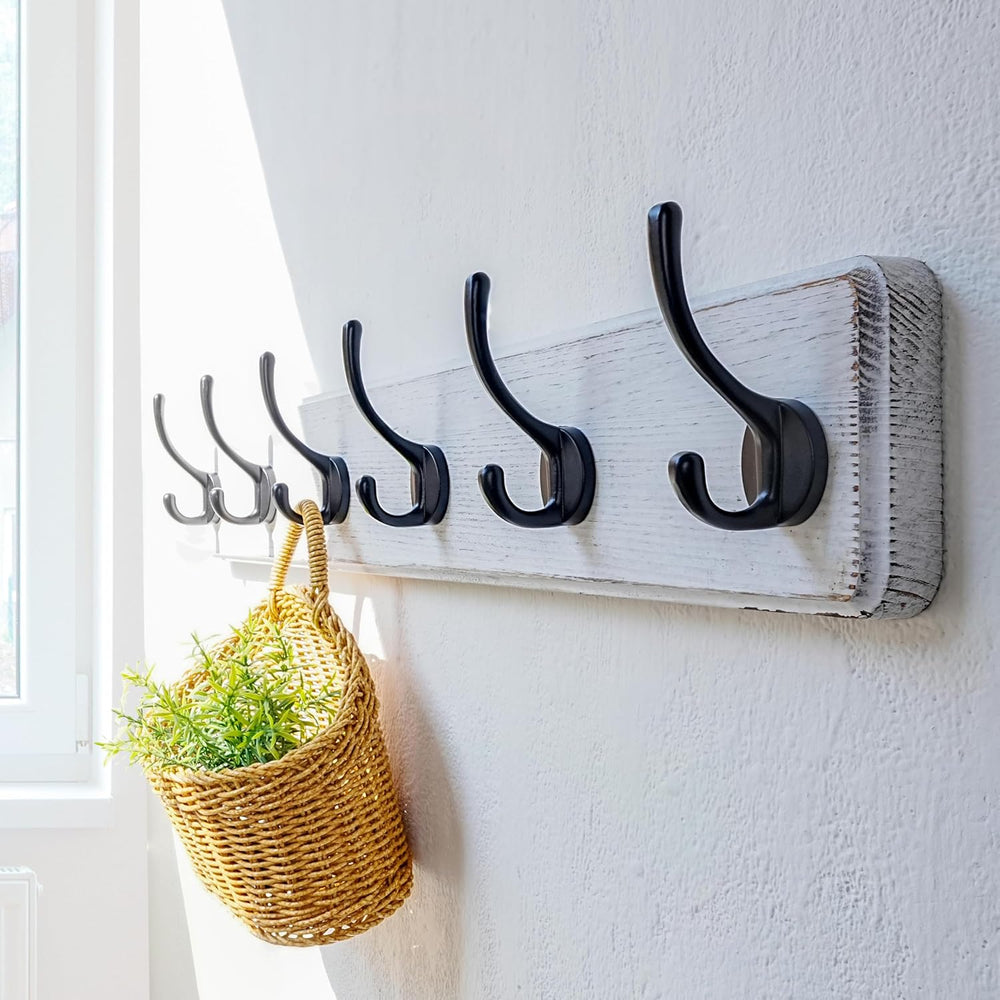 Dseap Coat Rack Wall: 24" Long, Patented, Heavy-Duty, 6-Double-Hooks Woo...