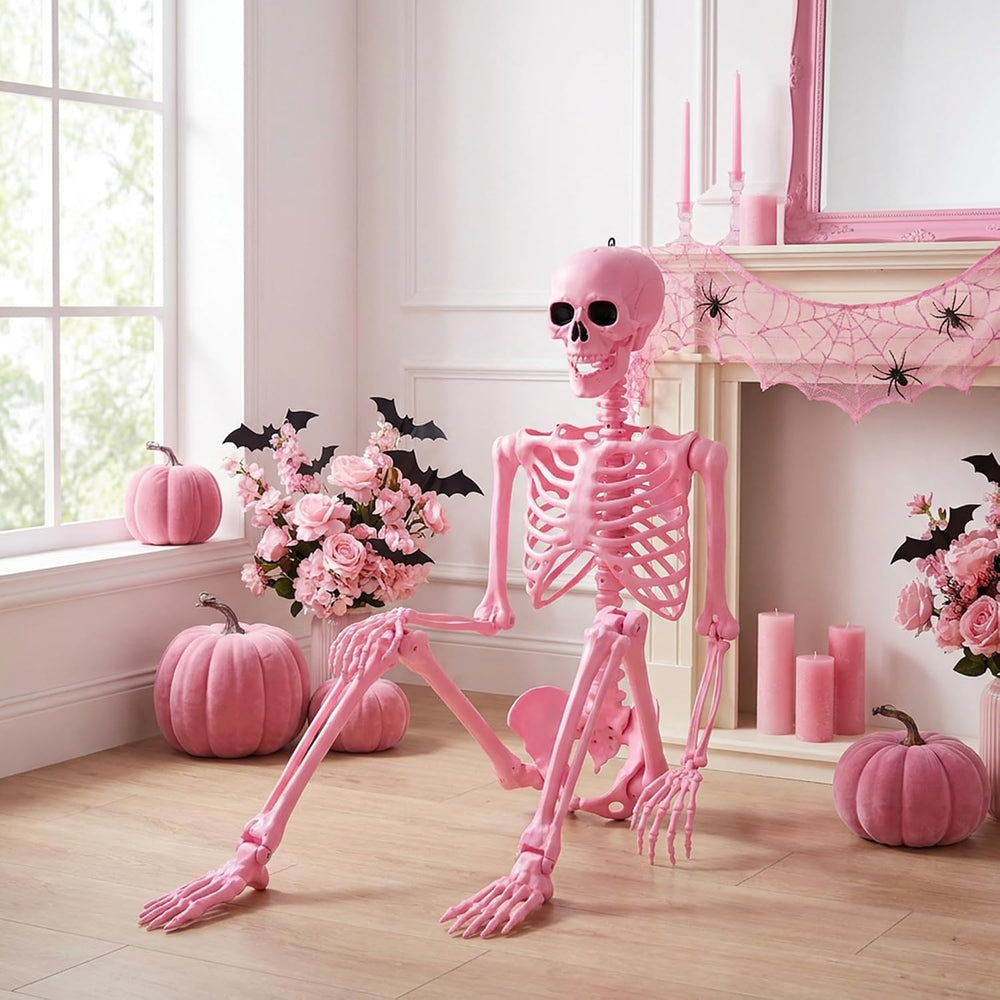 Watayo 5.5 Ft Halloween Pink Skeleton Large Decoration with Movable Joints