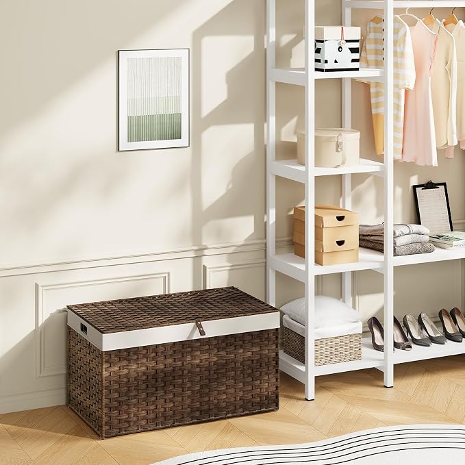 HOOBRO Storage Basket with Lid, 42.3 Gallon Wicker Basket, Handwoven Blanket