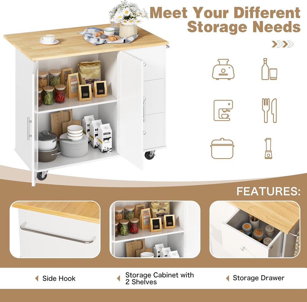 Shintenchi Kitchen Island w/Dropleaf Rolling Kitchen Table w/Seating