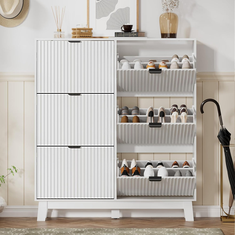 HUANLEGO Shoe Cabinet Storage for Entryway with 6 Flip Drawers, White