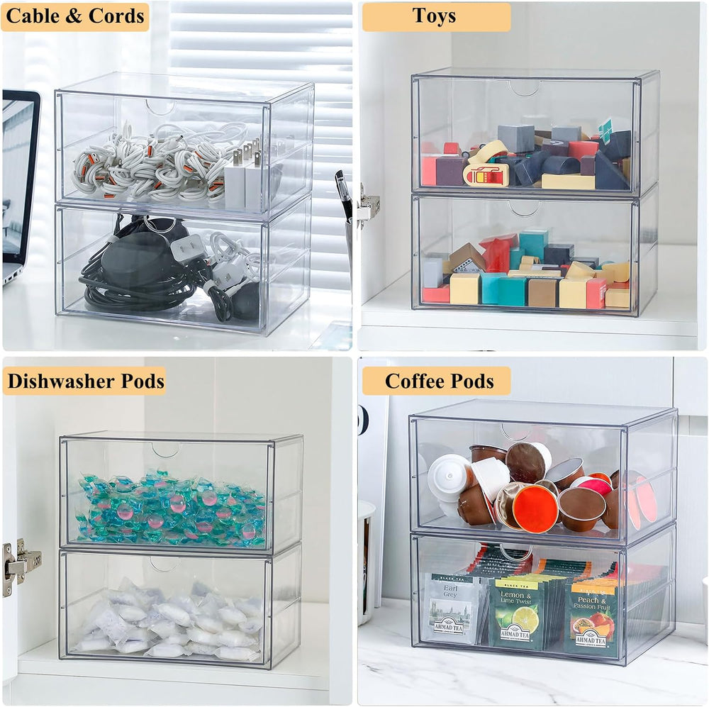 Clear Plastic Drawer Organizer, 2 Pack, 2 Drawers