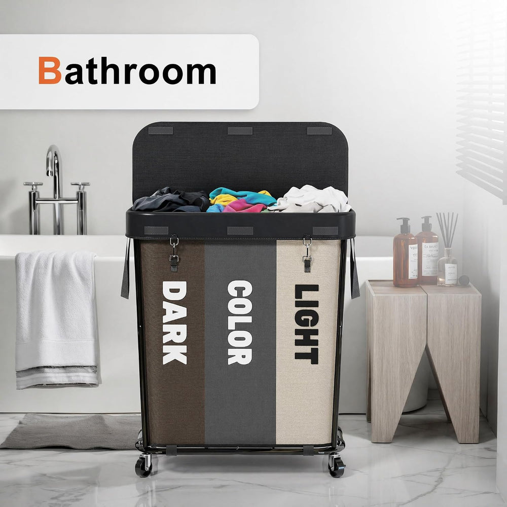 Laundry Sorter with Wheels 240L Rolling Laundry Cart,3 Compartment Designed R...