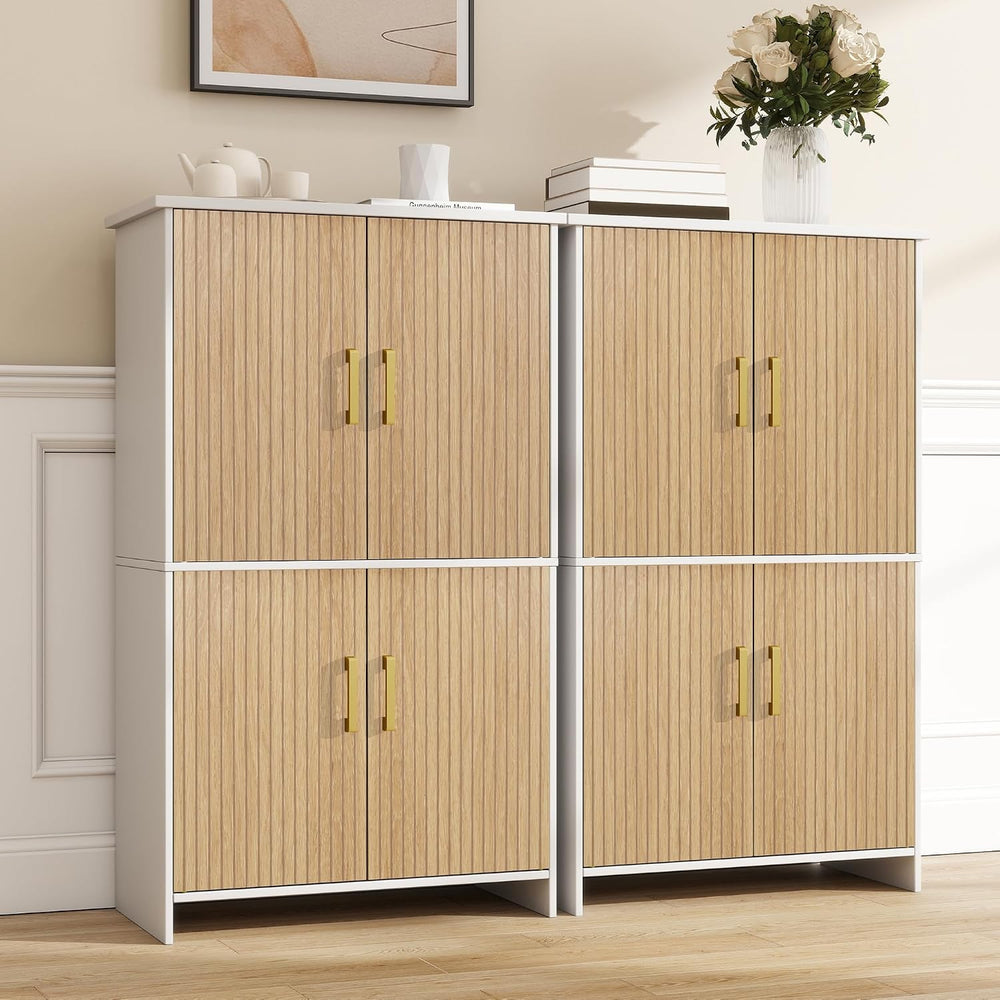 Bathroom Storage Cabinet, Floor Cabinet with 4 Fluted Doors and 2 Adjustable ...