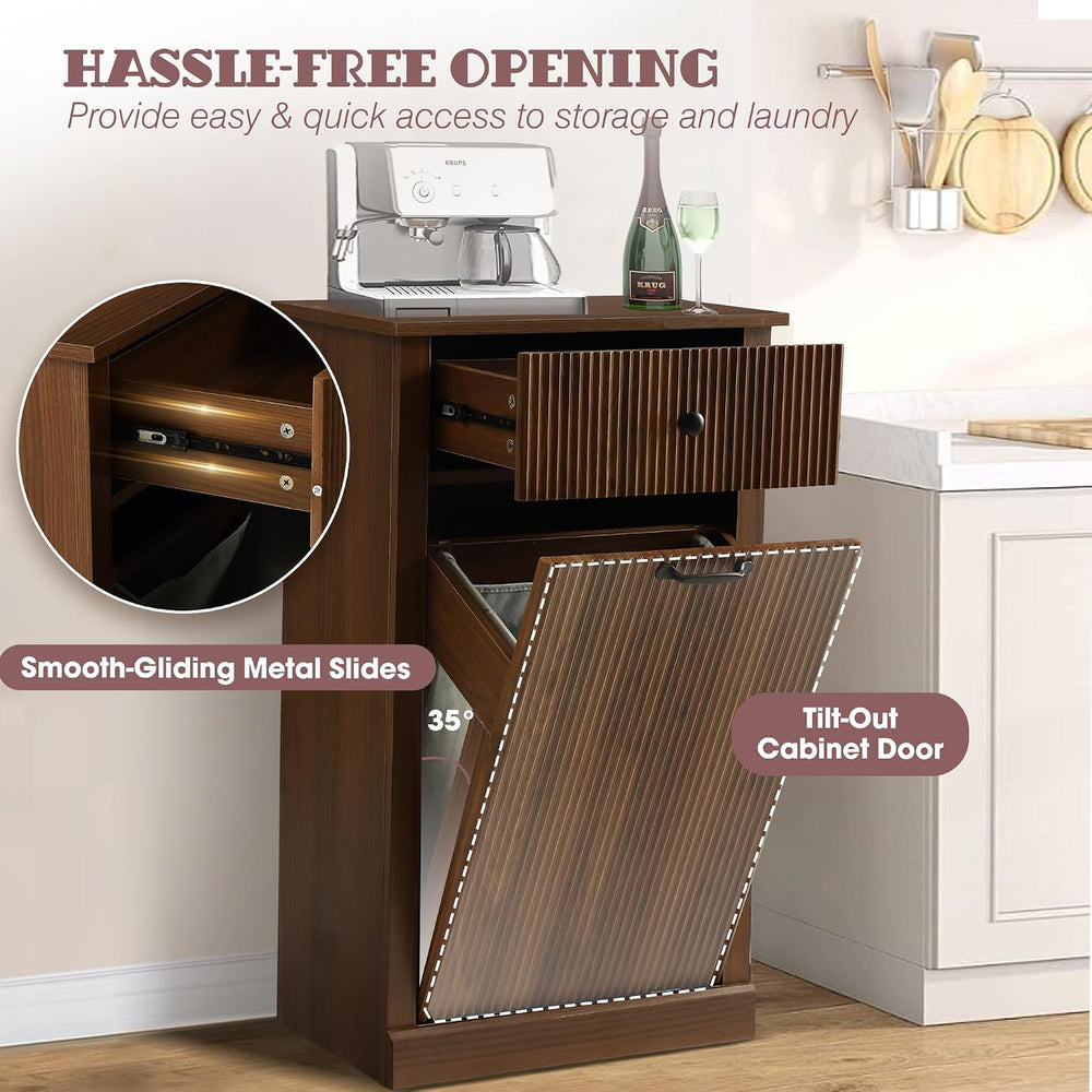 36" H Tilt Out Laundry Hamper Cabinet, Modern Fluted Trash Can Cabinets ...