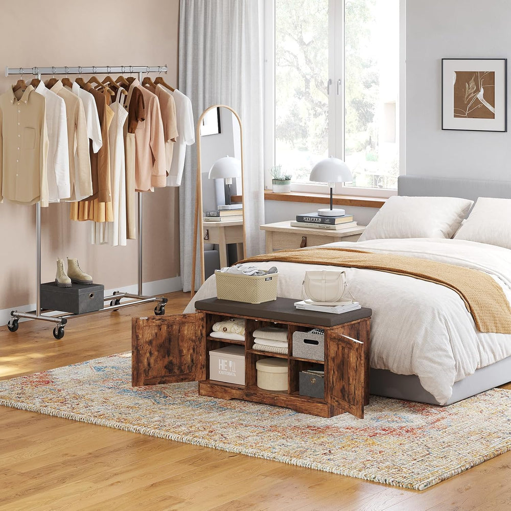 DINZI LVJ Shoe Storage Bench with Cushion, Door, Rustic Brown 31.5"LX17....