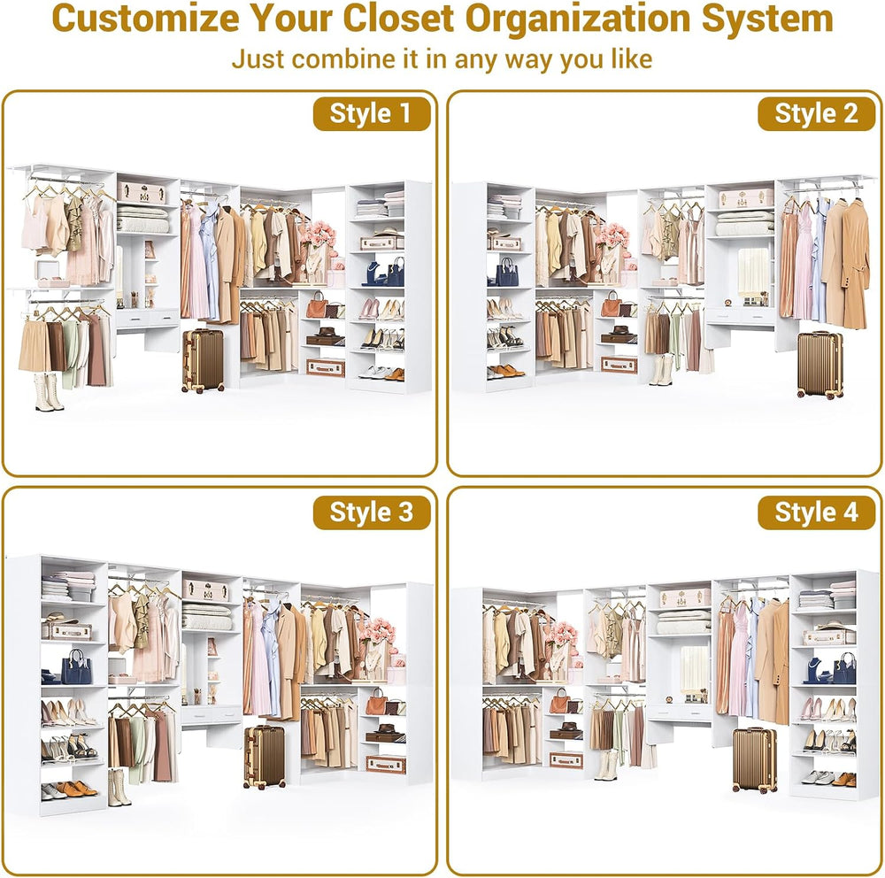Unikito 156" Modular Corner Closet System with Vanity Desk Tower, White