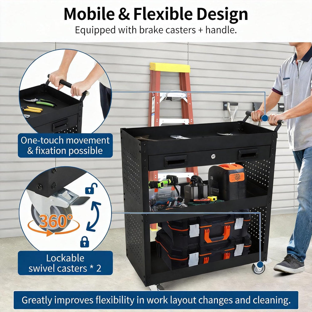 Garvee 27 Inch Rolling Tool Cart on Wheels, 3 Tier Steel Utility Tool Cabinet...