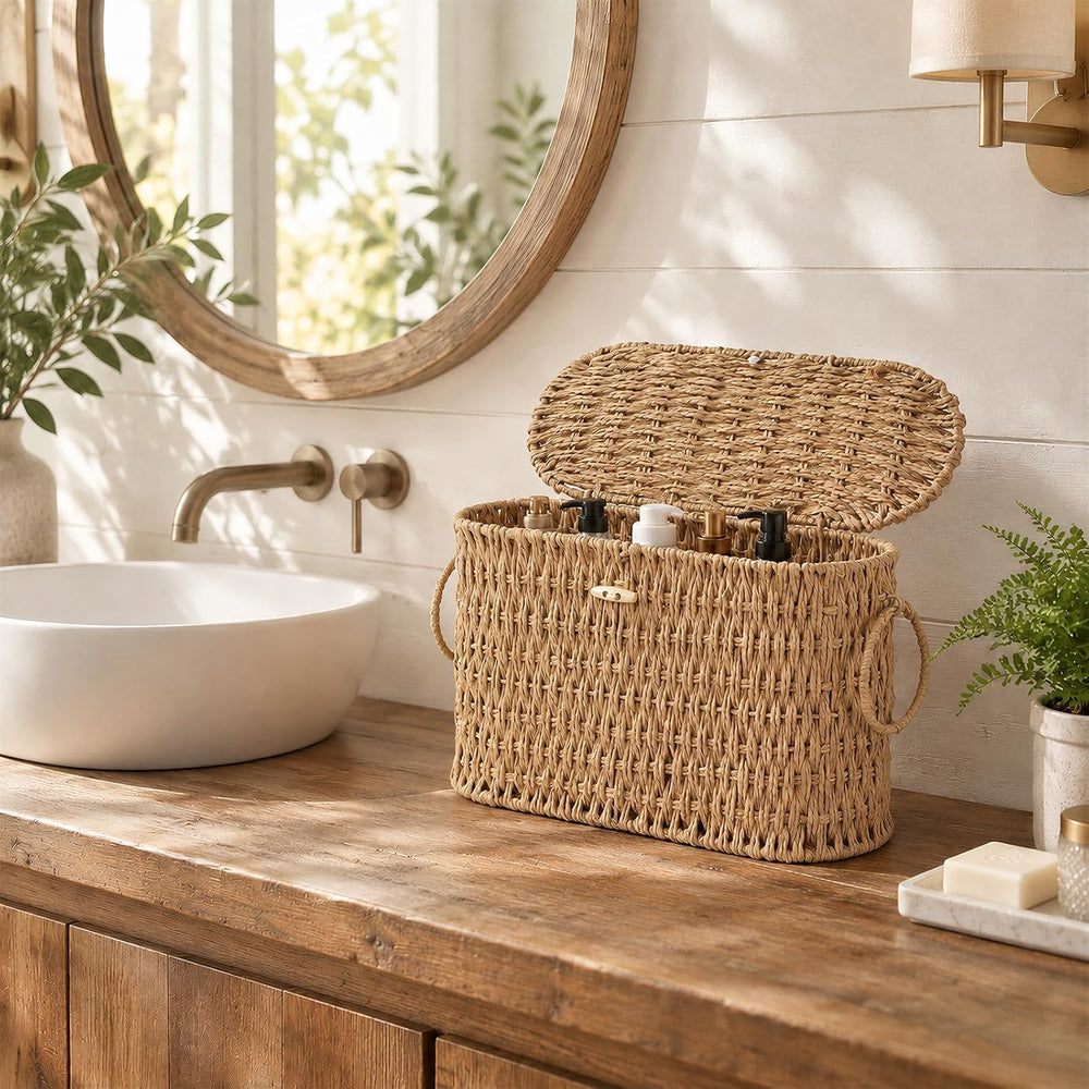 Endymion Wicker Toilet Paper Basket with Lid, Rattan Toilet Paper Storage