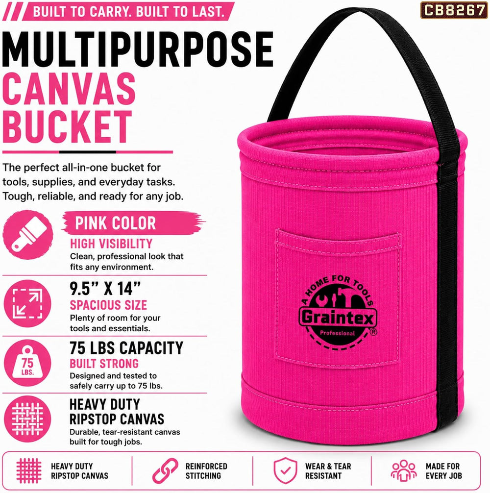 Graintex Canvas Utility Bucket 9.5"x14", Round Tool Bucket, Reinfor...
