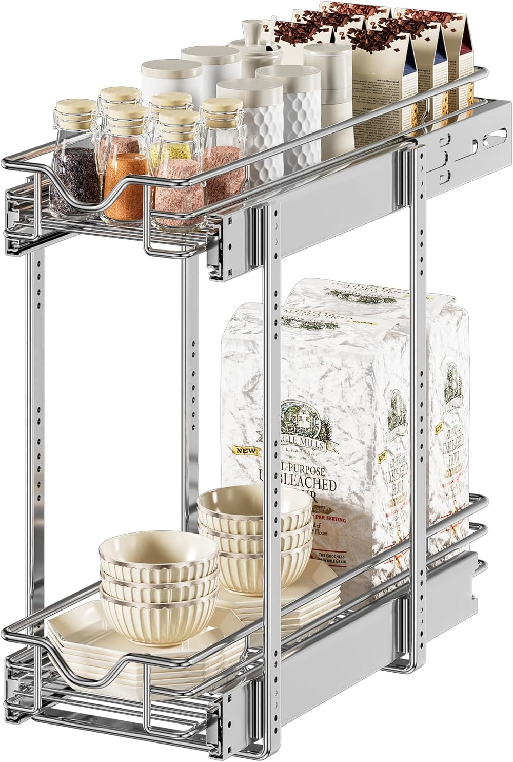 DINDON Pull Out Cabinet Organizer, Cabinet Pull Out Shelves, 2 Tier Pull Out